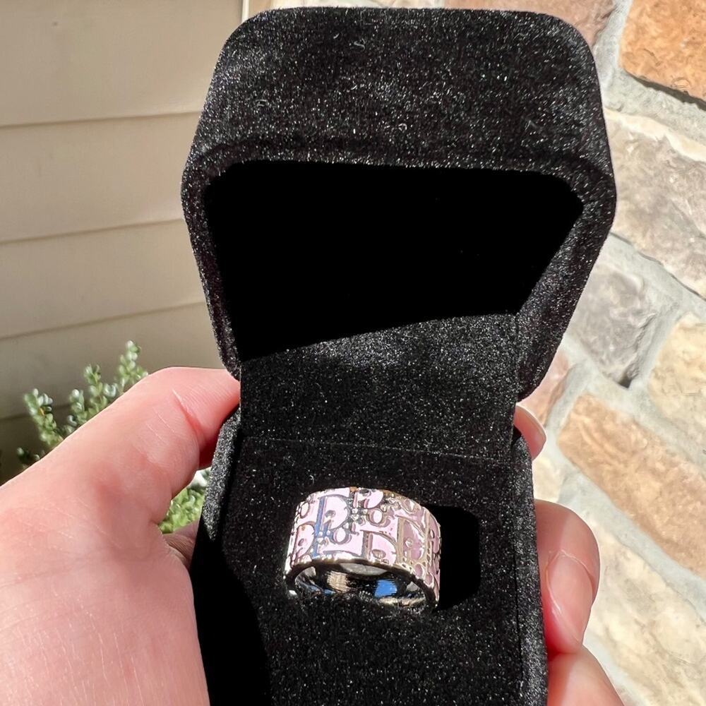 DIOR Vintage Women's Pink Iconic Trotter Girly Ring Monogram Silver Ring US 6 - Picture 4 of 4